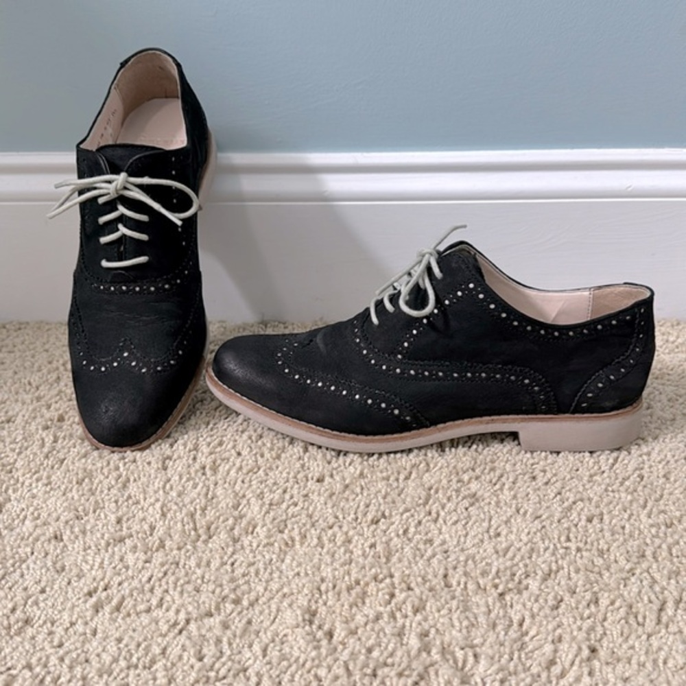 Cole Haan Black & Gray  Suede Wingtip Lace Up Oxfords Gramercy Sz 7